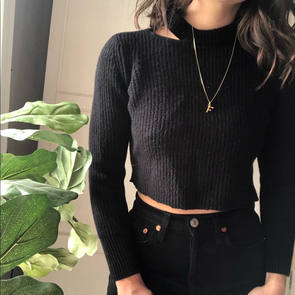 Rag & Bone black wool cutout cropped sweater